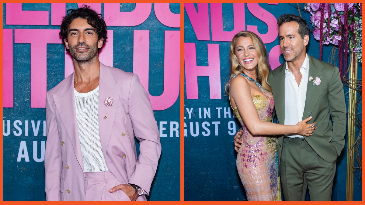 Justin Baldoni attends the "It Ends With Us" New York Premiere at AMC Lincoln Square Theater on August 06, 2024 in New York City and Blake Lively (L) and Ryan Reynolds attends the "It Ends With Us" New York Premiere at AMC Lincoln Square Theater on August 06, 2024 in New York City..