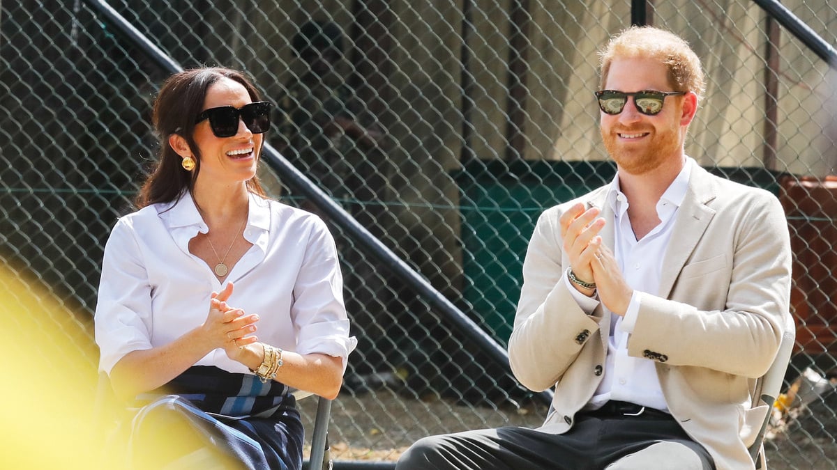 LAGOS, NIGERIA - MAY 12: (EDITORIAL USE ONLY) Prince Harry, Duke of Sussex and Meghan, Duchess of Sussex visit Giants of Africa at Ilupeju Senior Grammar School on May 12, 2024 in Lagos, Nigeria.