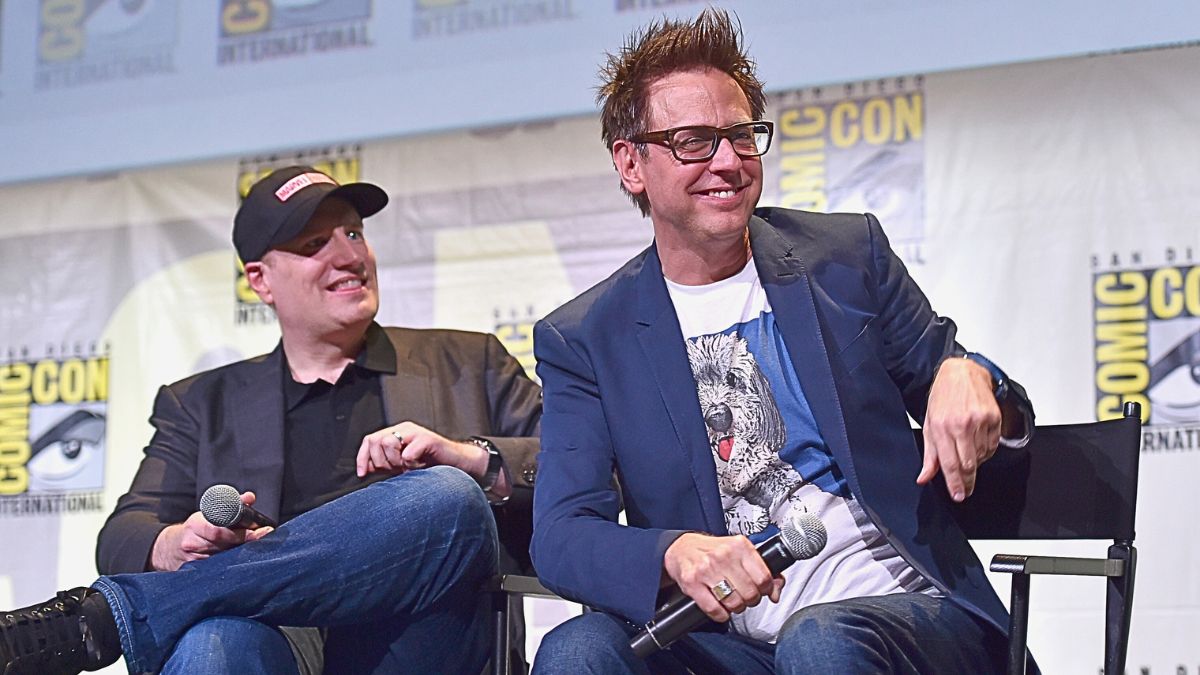 Marvel Studios president and producer Kevin Feige (L) and director James Gunn from Marvel Studios "Guardians Of The Galaxy Vol. 2 attend the San Diego Comic-Con International 2016 Marvel Panel in Hall H on July 23, 2016 in San Diego, California.