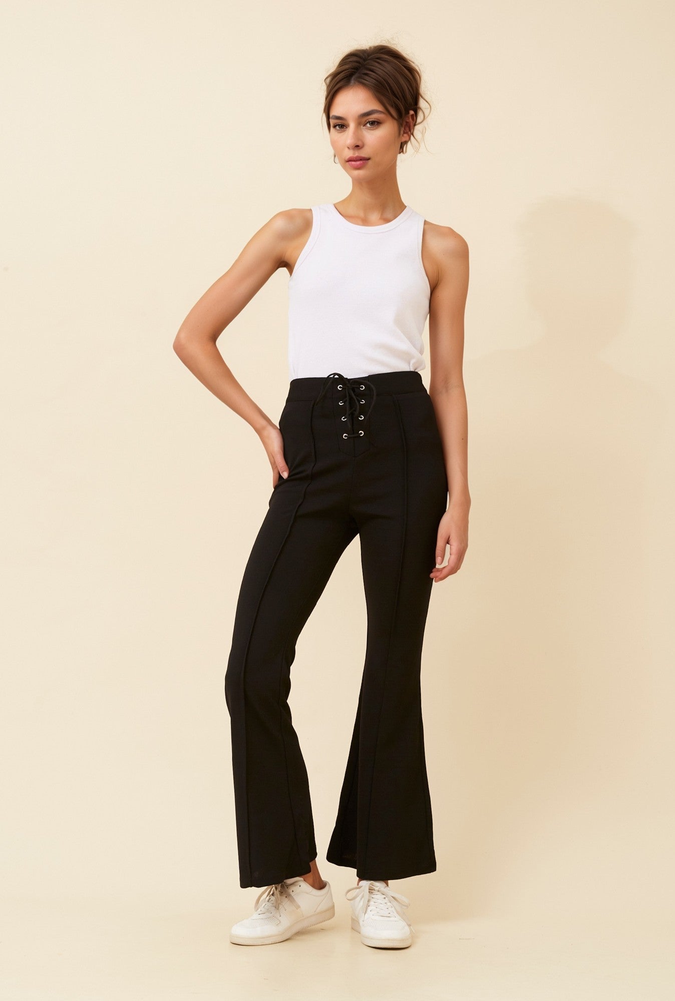 LACE UP FRONT FLARE LEG TROUSER